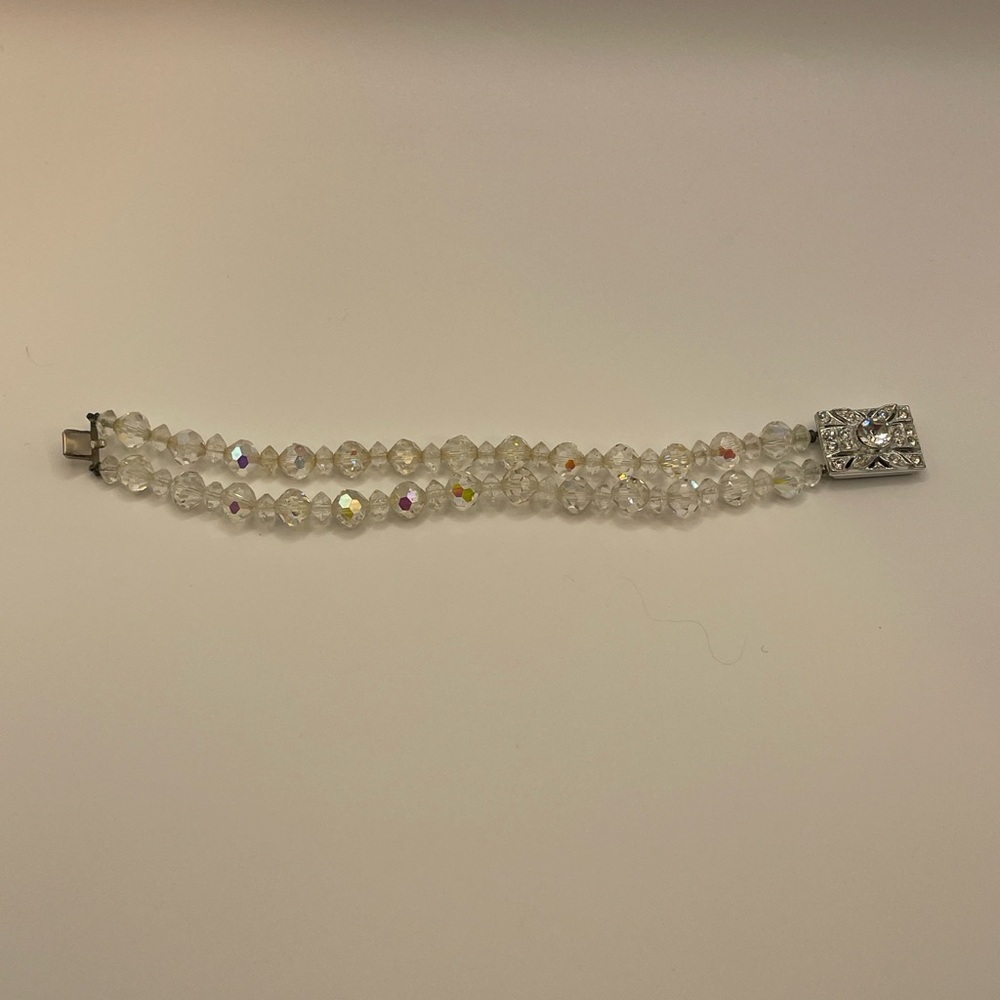 Vintage 7.25” Aurora Borealis Crystal Bracelet ✨ Double Strand AB Beads ✨ - Picture 11 of 12